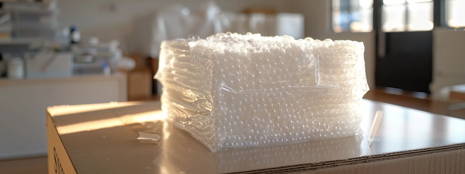 a moving box filled with bubble wrap, surrounded by detailed inventory lists, on a sleek modern table in a bright, organized room in irvine, ca (33.6846° n, 117.8265° w). a moving box filled with bubble wrap, surrounded by detailed inventory lists, on a sleek modern table in a bright, organized room in irvine, ca (33.6846° n, 117.8265° w).