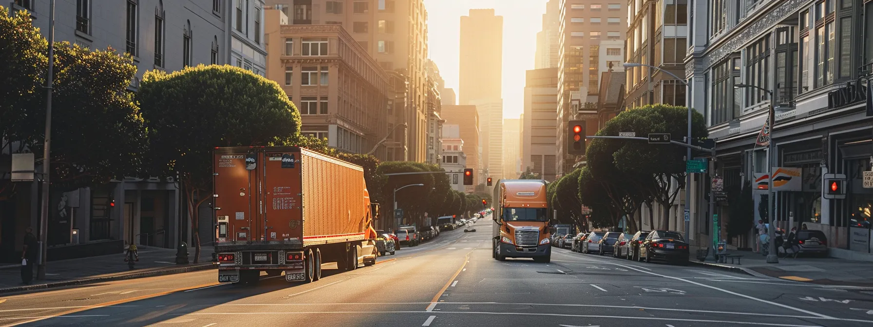 a moving truck navigates the bustling streets of downtown san francisco, with skyscrapers and iconic landmarks in the background, showcasing the expertise of local moving companies. a moving truck navigates the bustling streets of downtown san francisco, with skyscrapers and iconic landmarks in the background, showcasing the expertise of local moving companies.