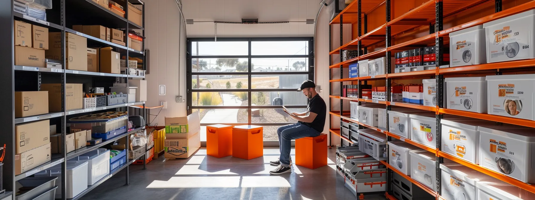 a person carefully reading and signing a storage rental agreement in a modern storage facility in orange county, surrounded by shelves of neatly organized boxes and containers. a person carefully reading and signing a storage rental agreement in a modern storage facility in orange county, surrounded by shelves of neatly organized boxes and containers.