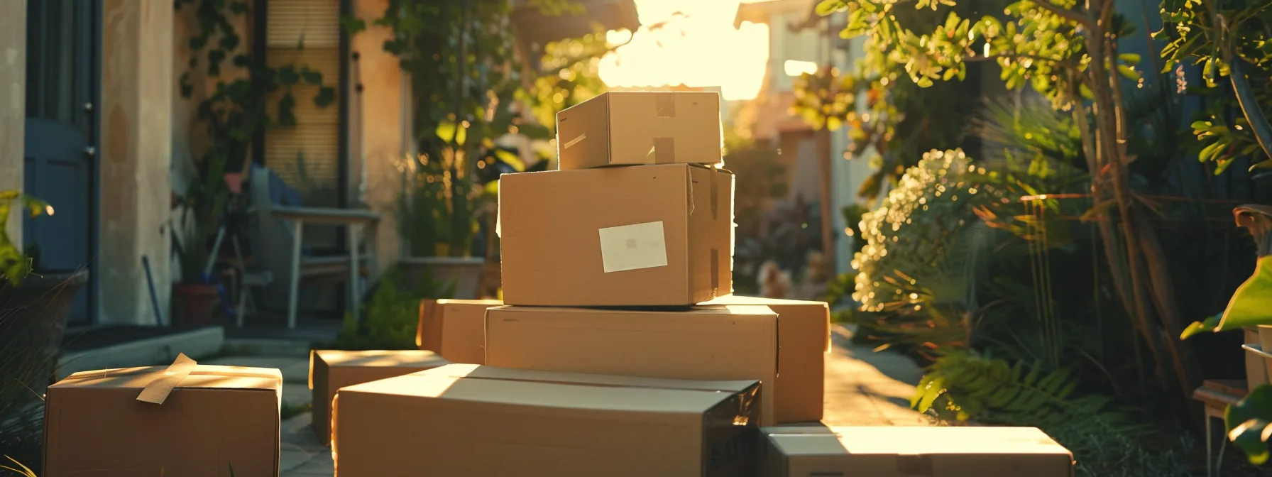 a person carefully sorting and stacking empty moving boxes in a sunny, clutter-free backyard. a person carefully sorting and stacking empty moving boxes in a sunny, clutter-free backyard.