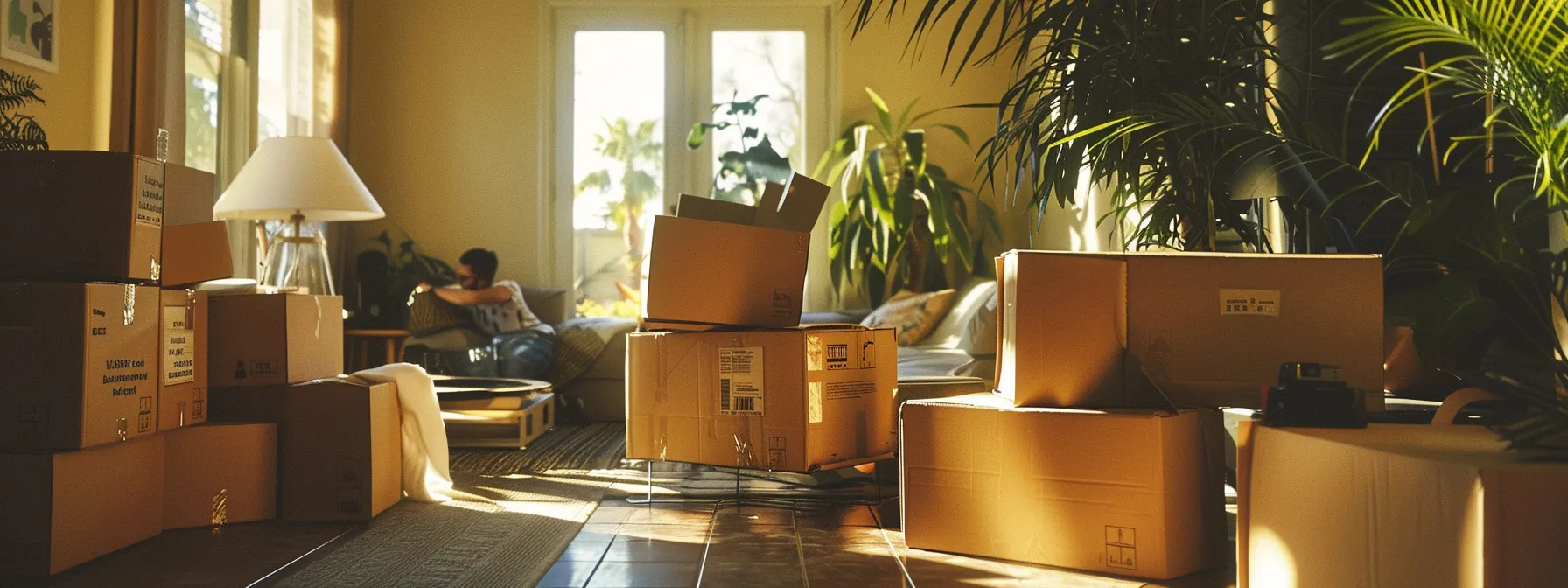 a person quickly packing boxes in a sunny, organized room in irvine, california (33.6846° n, 117.8265° w). a person quickly packing boxes in a sunny, organized room in irvine, california (33.6846° n, 117.8265° w).