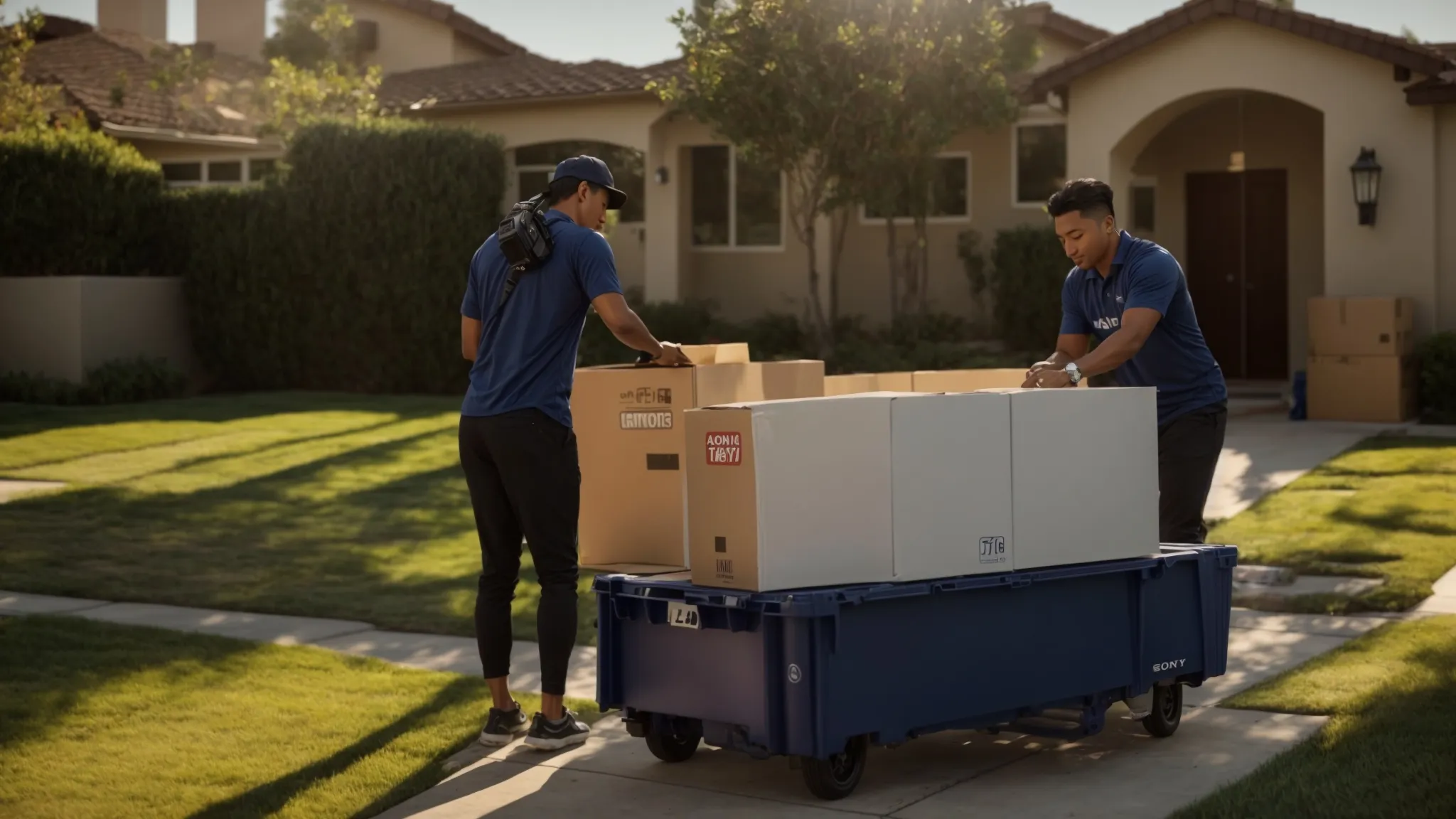a professional moving crew carefully packing belongings into labeled boxes to ensure a smooth last-minute move in irvine, ca (lat: 33.6839, long: -117.7947). a professional moving crew carefully packing belongings into labeled boxes to ensure a smooth last-minute move in irvine, ca (lat: 33.6839, long: -117.7947).