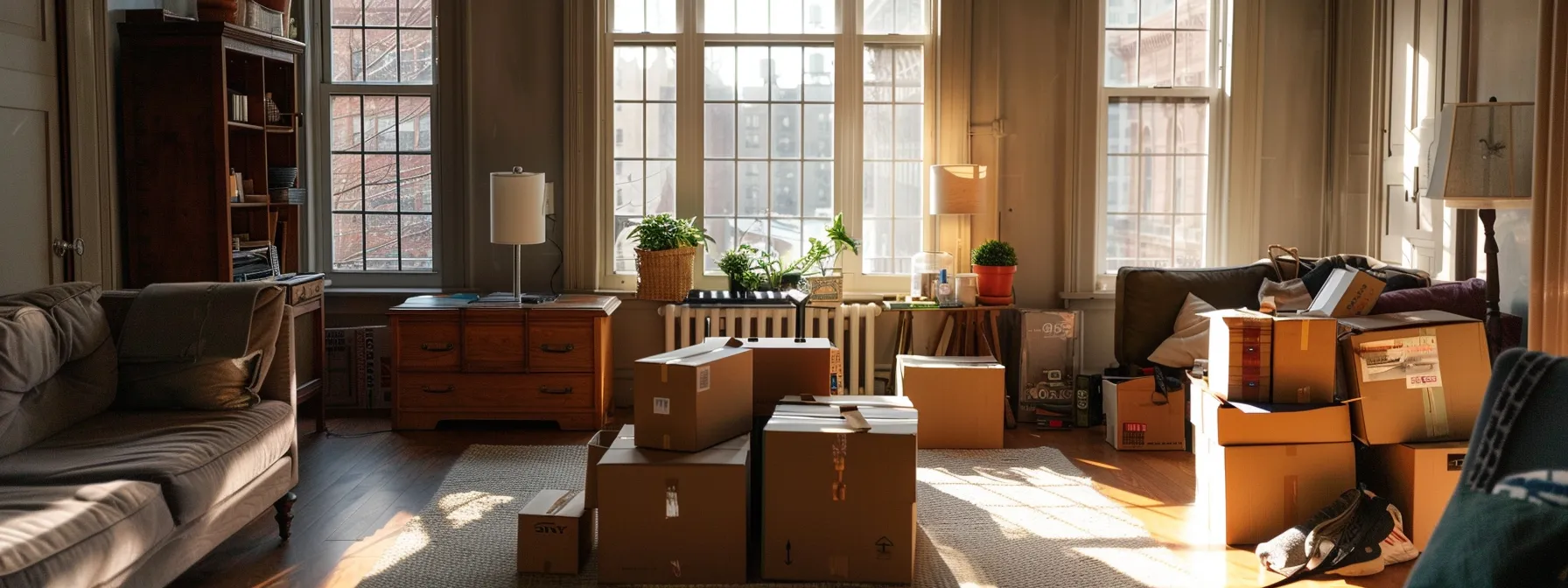 unpacking boxes in a cozy new york apartment, with furniture arranged strategically for a smooth settling-in process after the move. unpacking boxes in a cozy new york apartment, with furniture arranged strategically for a smooth settling-in process after the move.