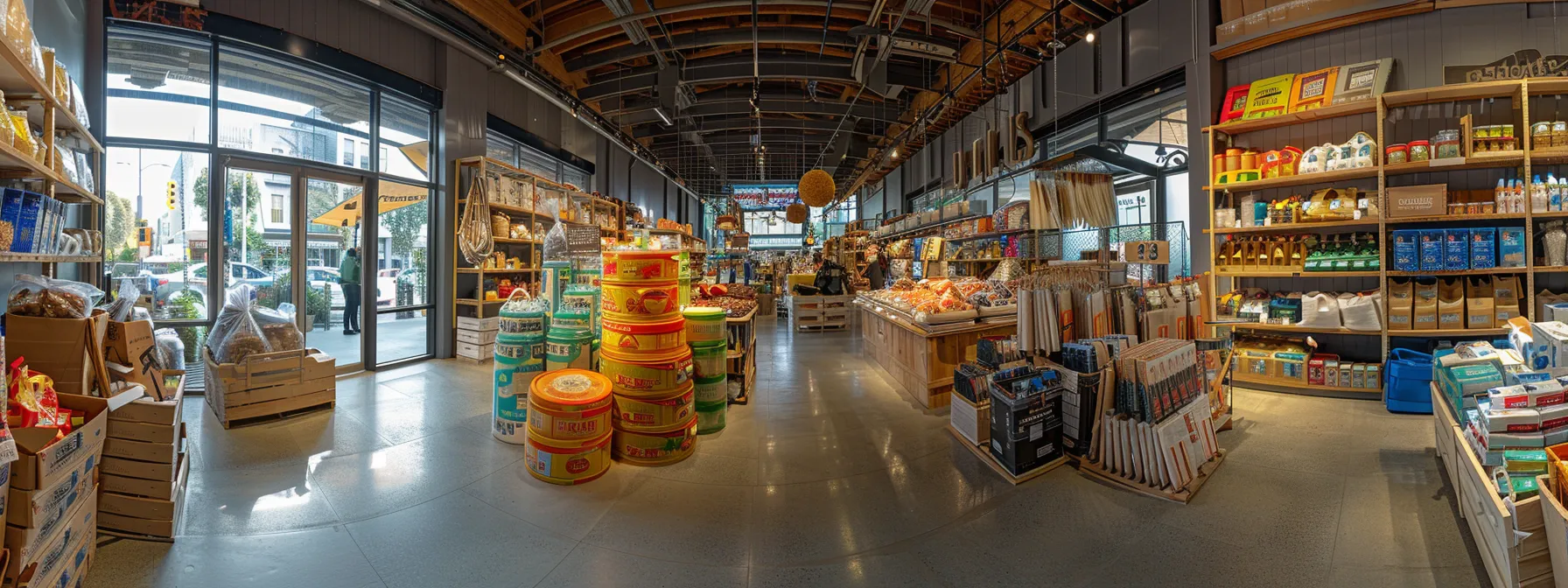 a vibrant and bustling eco-friendly moving supplies store in downtown san francisco, showcasing a wide array of sustainable packing materials and products. a vibrant and bustling eco-friendly moving supplies store in downtown san francisco, showcasing a wide array of sustainable packing materials and products.