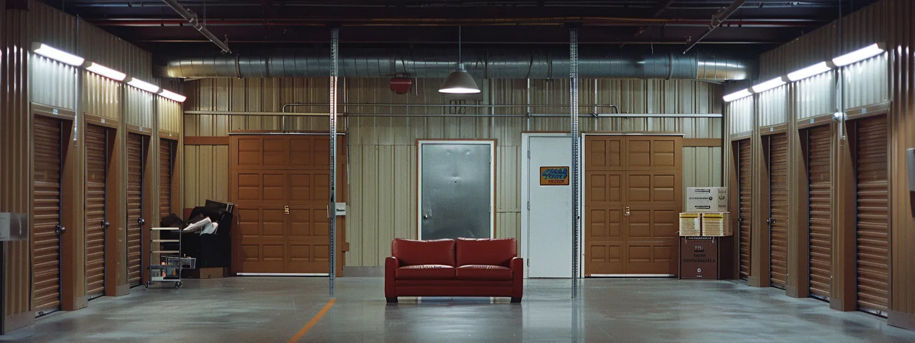 a climate-controlled storage unit in la showcasing perfectly preserved furniture, electronics, and documents in pristine condition, with convenient elevator access for movers.