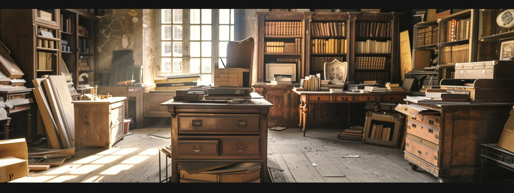 a detailed inventory being created for a safe relocation, showcasing valuable desks and antiques carefully documented and packed for the move.