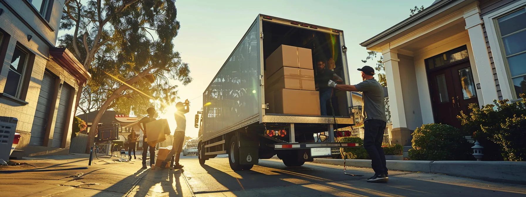 a diverse team of professional movers efficiently loading boxes into a moving truck, showcasing the benefits of choosing budget-friendly la movers.