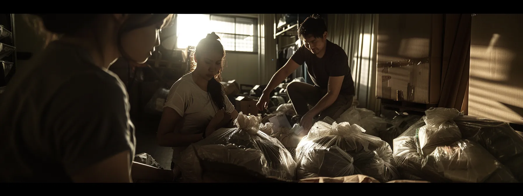 a family carefully wrapping their belongings in biodegradable packing materials to ensure an eco-friendly move in los angeles. a family carefully wrapping their belongings in biodegradable packing materials to ensure an eco-friendly move in los angeles.