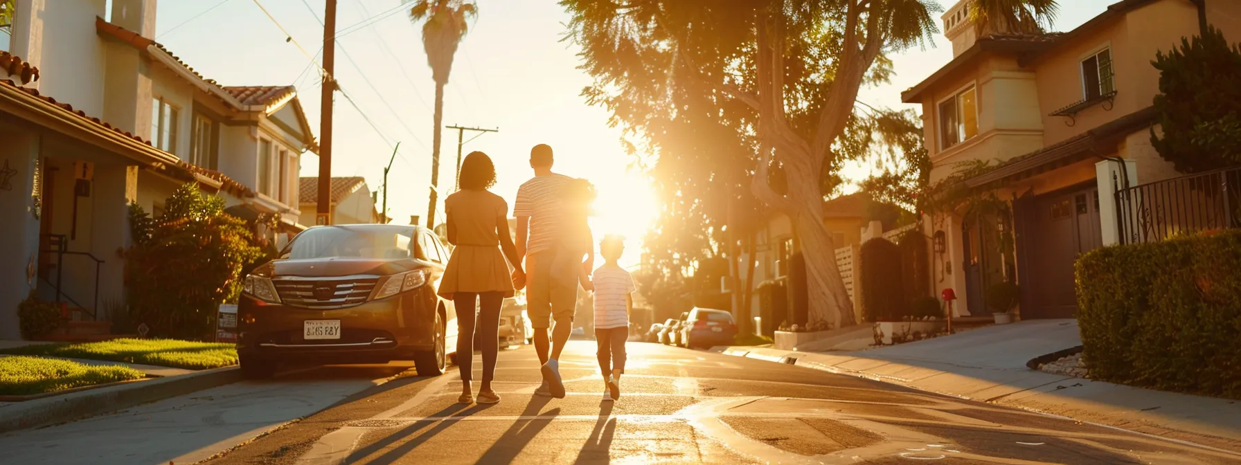 a family happily exploring a vibrant and safe los angeles neighborhood with schools and amenities nearby. a family happily exploring a vibrant and safe los angeles neighborhood with schools and amenities nearby.