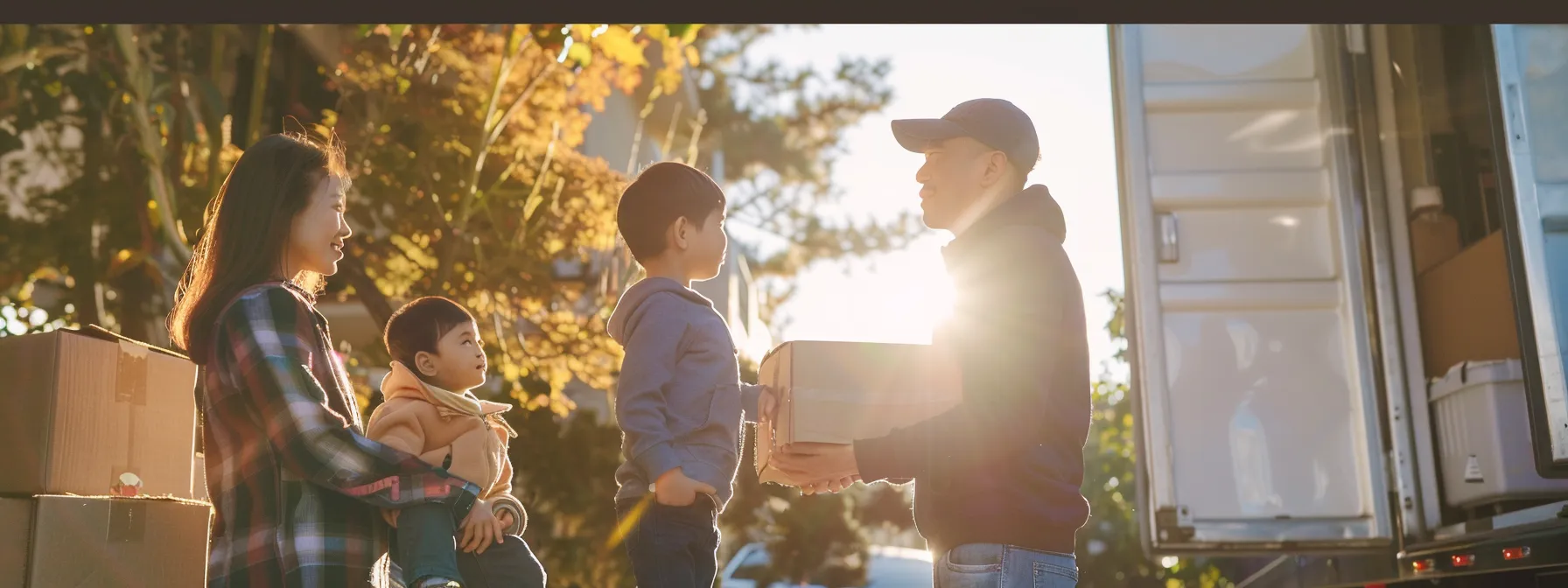 a family standing in front of a moving truck, carefully inspecting quotes and comparing prices while looking cautious but determined. a family standing in front of a moving truck, carefully inspecting quotes and comparing prices while looking cautious but determined.
