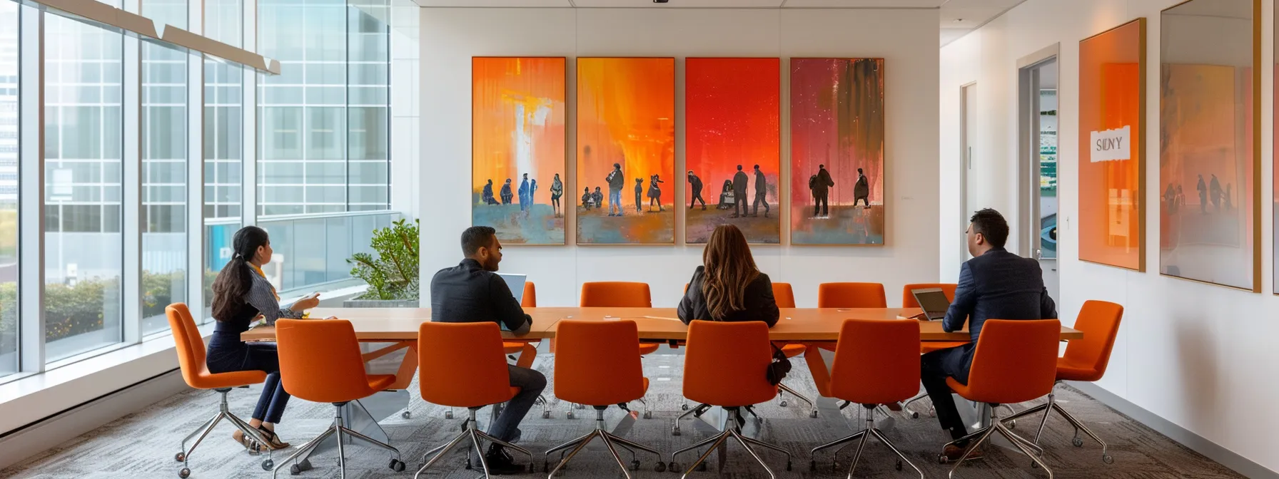a group of professionals in a modern, spacious office boardroom in irvine, ca, meticulously planning their orange county office move. a group of professionals in a modern, spacious office boardroom in irvine, ca, meticulously planning their orange county office move.
