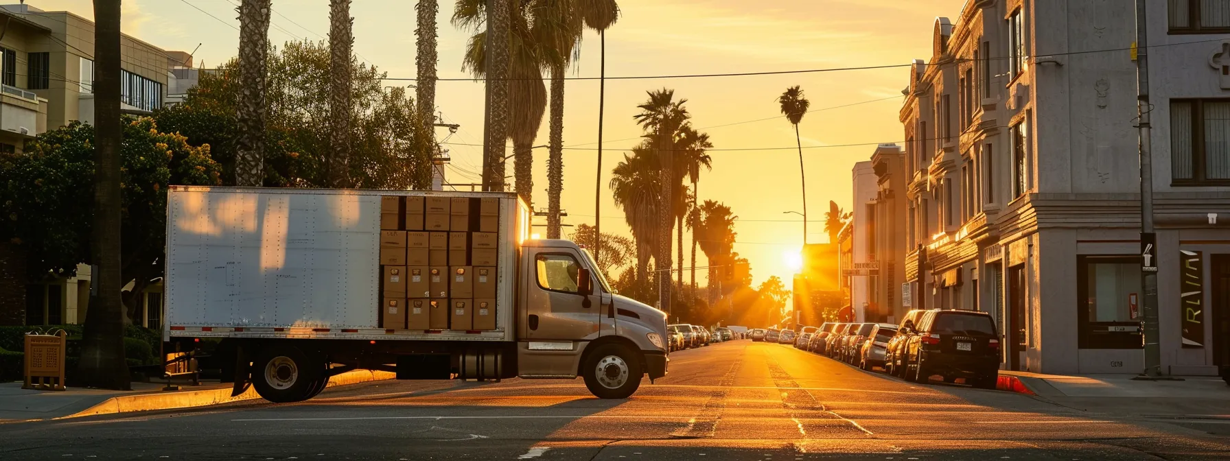 a moving truck parked on a quiet los angeles street at sunset, with boxes neatly stacked and a checklist in hand, showcasing a stress-free and organized local move. a moving truck parked on a quiet los angeles street at sunset, with boxes neatly stacked and a checklist in hand, showcasing a stress-free and organized local move.
