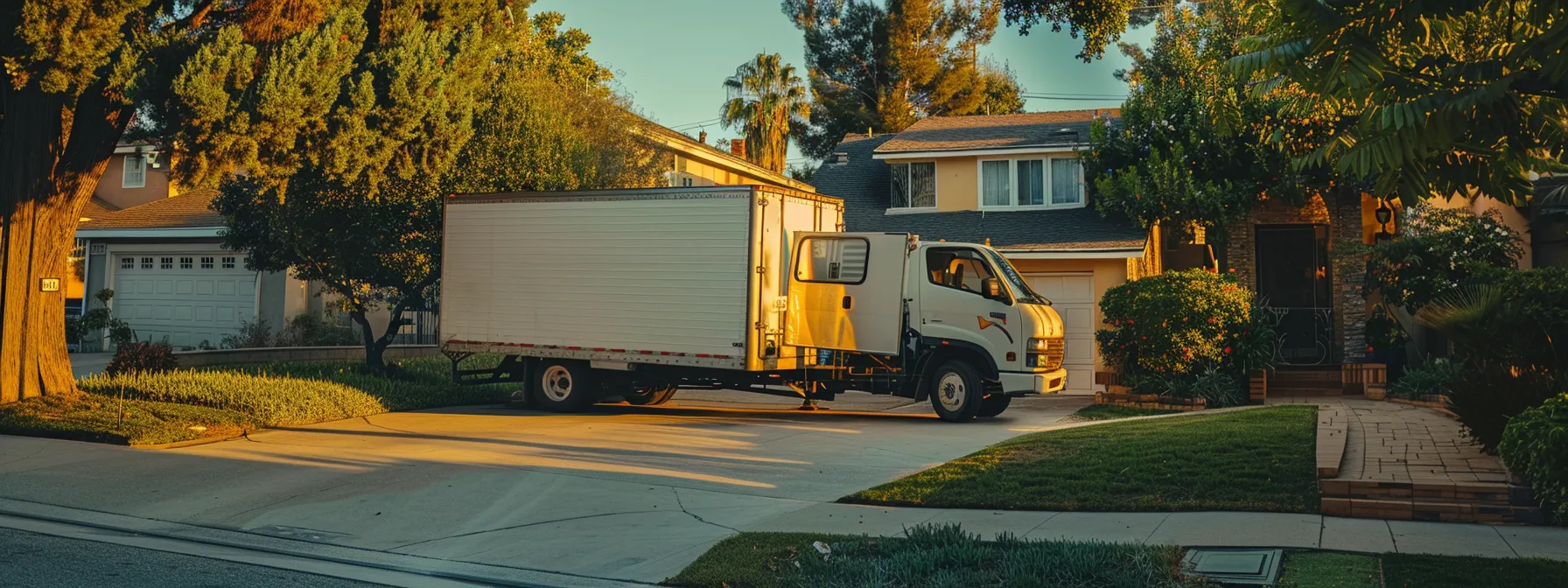 a moving truck parked in front of a house in los angeles, showcasing cost-effective same-day moving services in action. a moving truck parked in front of a house in los angeles, showcasing cost-effective same-day moving services in action.