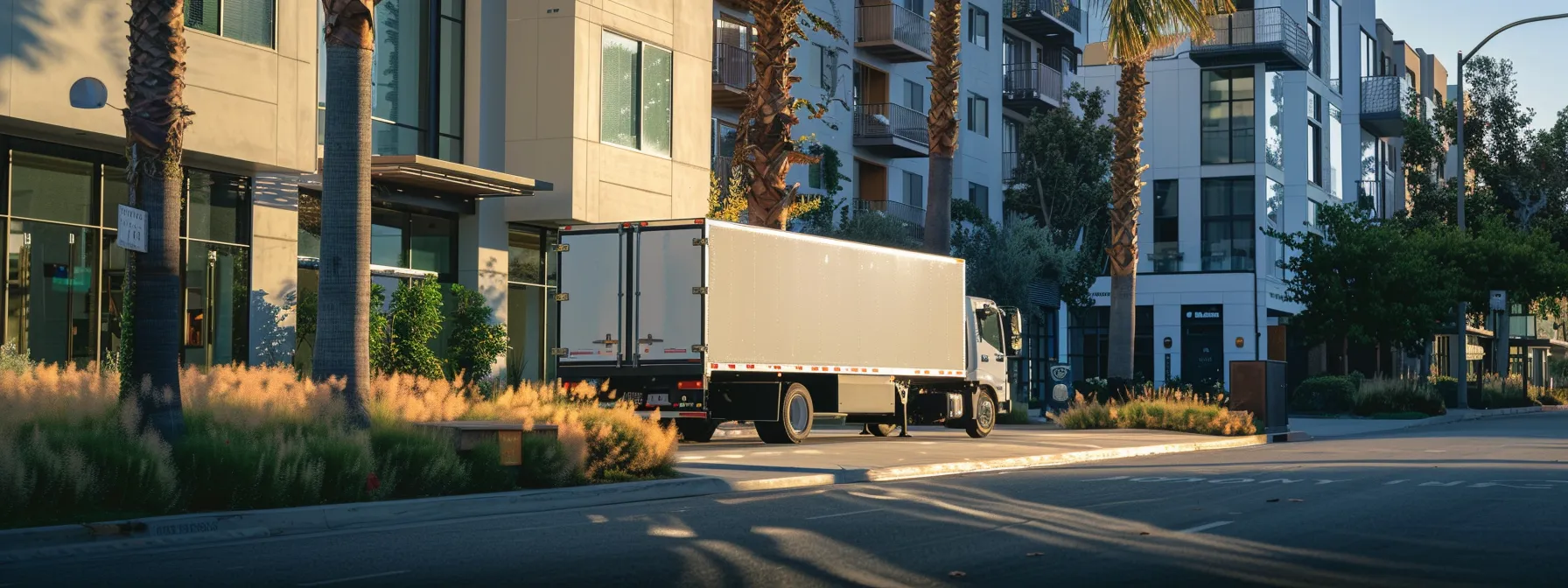 a moving truck parked in front of a stylish apartment complex in los angeles, contrasting the convenience of full-service moving companies with the cost-saving aspect of self-service solutions. a moving truck parked in front of a stylish apartment complex in los angeles, contrasting the convenience of full-service moving companies with the cost-saving aspect of self-service solutions.