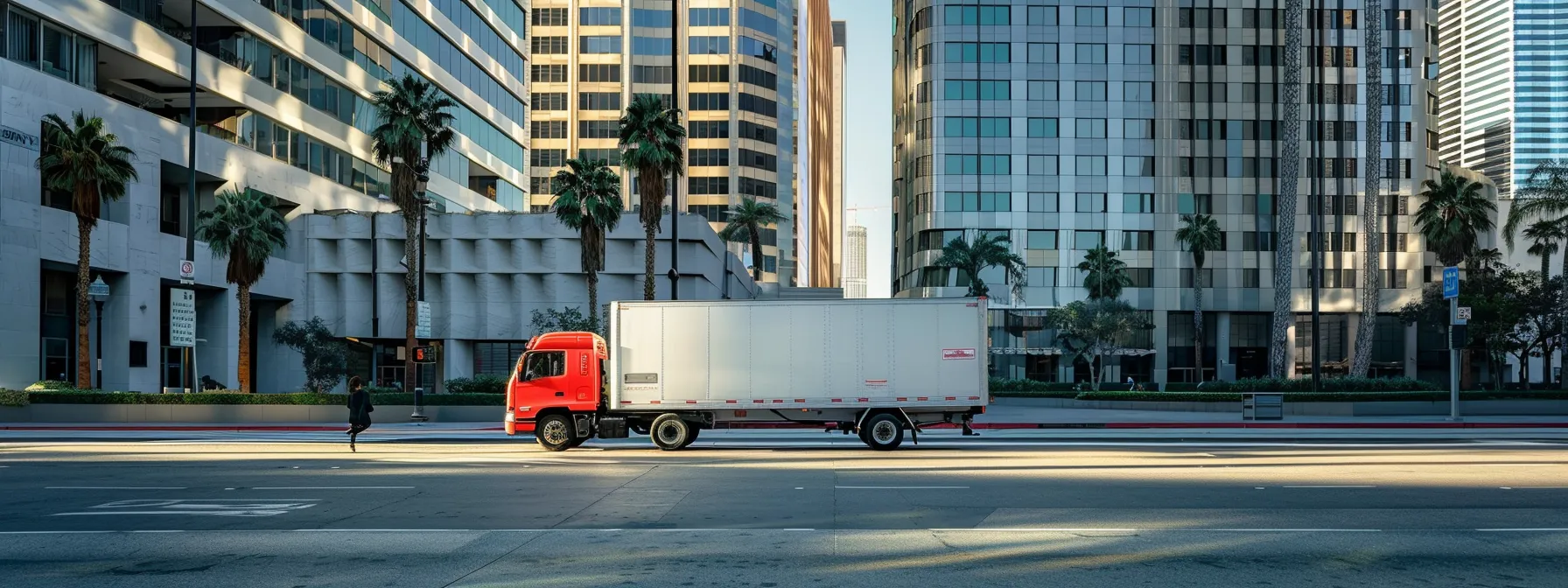 a moving truck parked in front of a high-rise building in los angeles, ready for a smooth transition. a moving truck parked in front of a high-rise building in los angeles, ready for a smooth transition.