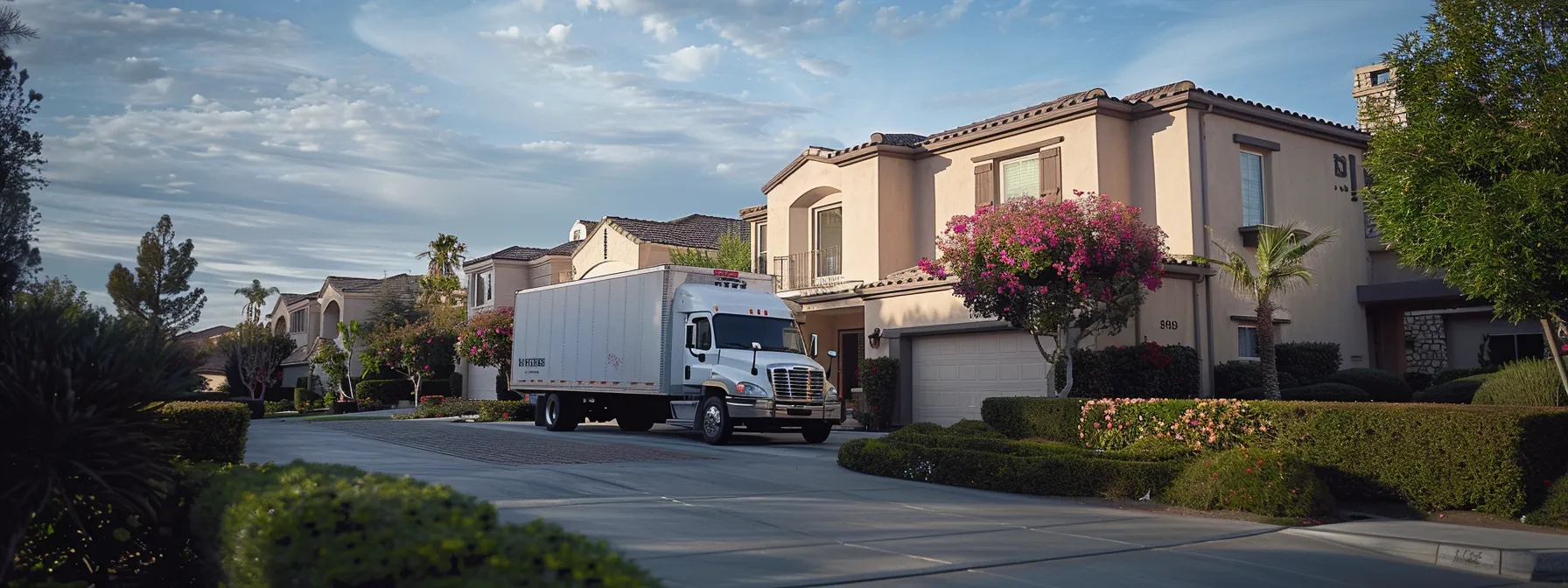 a moving truck parked in front of a well-organized home in irvine, ca, ready for loading, symbolizing the structured approach clients can expect during the moving process. a moving truck parked in front of a well-organized home in irvine, ca, ready for loading, symbolizing the structured approach clients can expect during the moving process.