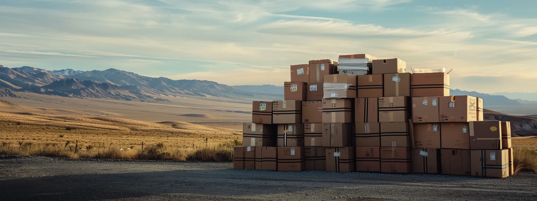 a neatly labeled stack of moving boxes, ready to be loaded onto a moving truck, against the backdrop of a picturesque nevada landscape. a neatly labeled stack of moving boxes, ready to be loaded onto a moving truck, against the backdrop of a picturesque nevada landscape.