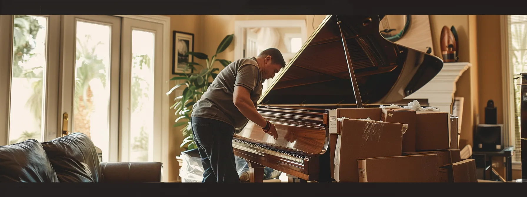 a professional mover carefully wrapping a grand piano in los angeles, ensuring a safe and efficient cross-country relocation. a professional mover carefully wrapping a grand piano in los angeles, ensuring a safe and efficient cross-country relocation.