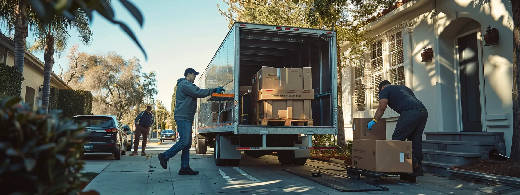 a professional moving crew carefully loading furniture onto a moving truck in los angeles, showcasing efficient logistics and organization. a professional moving crew carefully loading furniture onto a moving truck in los angeles, showcasing efficient logistics and organization.