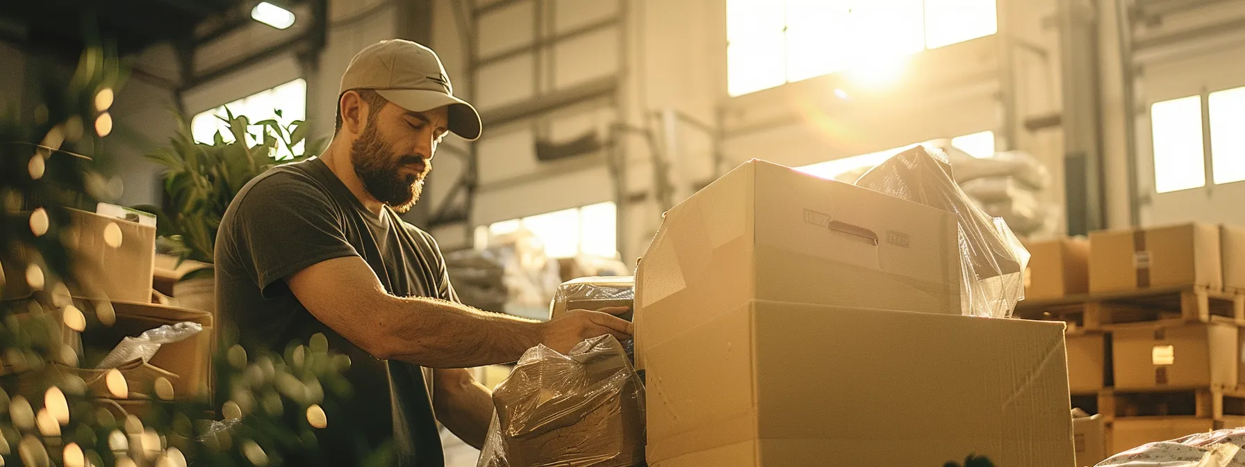 a professional packing team carefully wrapping fragile items in protective paper at a reputable moving company in orange county, creating a sense of efficiency and security.
