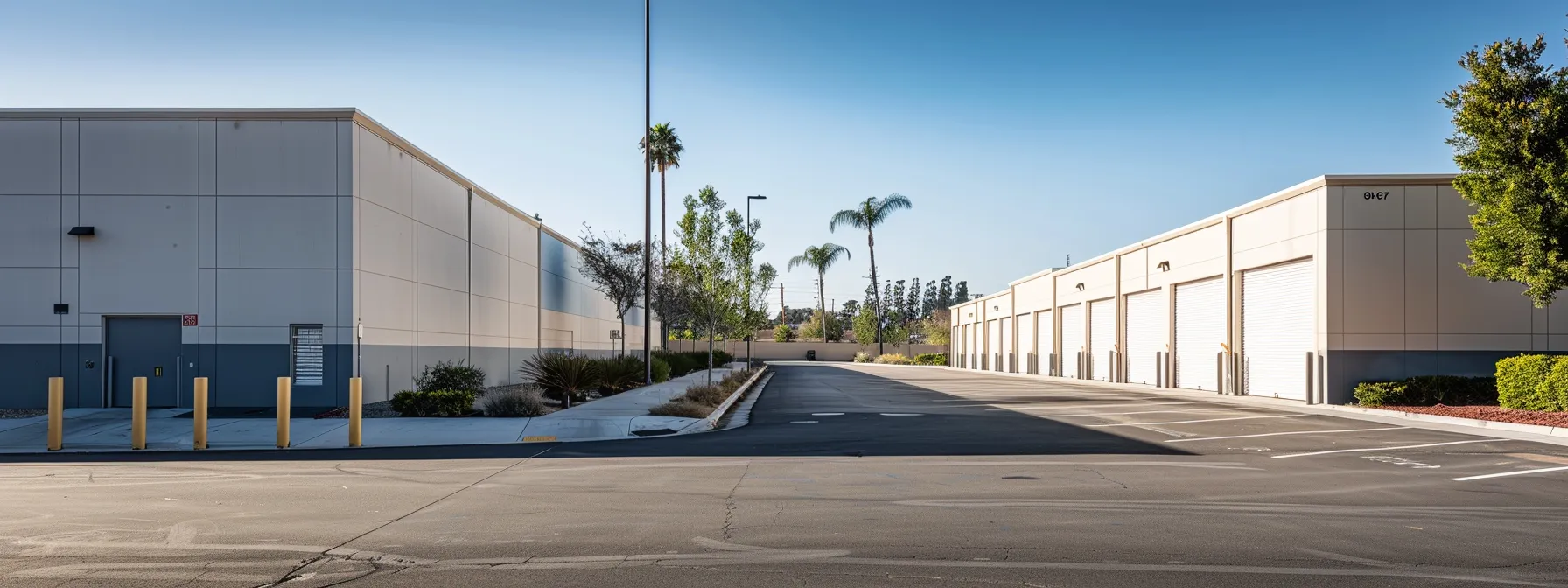 a row of climate-controlled storage units in orange county, showcasing modern security features and controlled temperature settings.
