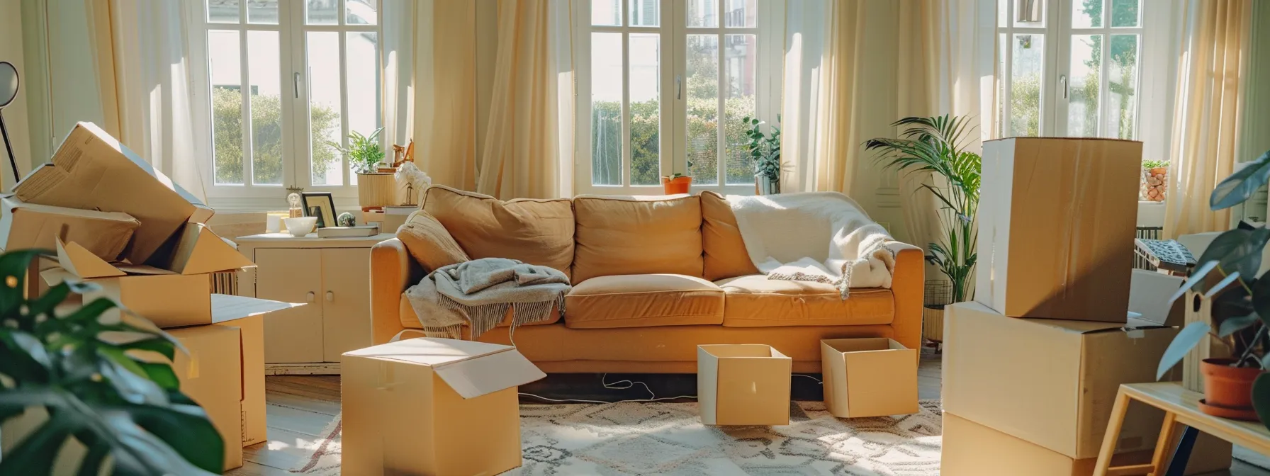 a spacious living room filled with neatly arranged furniture and open moving boxes, showcasing the efficiency of la movers' unpacking services. a spacious living room filled with neatly arranged furniture and open moving boxes, showcasing the efficiency of la movers' unpacking services.