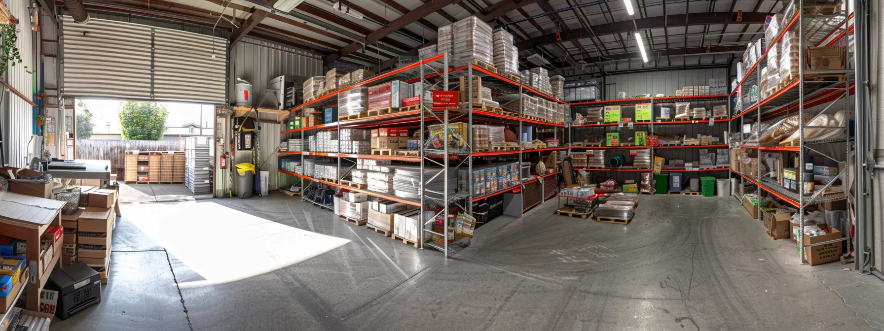 a spacious storage unit in orange county with climate-controlled shelves holding various household items and office supplies. a spacious storage unit in orange county with climate-controlled shelves holding various household items and office supplies.
