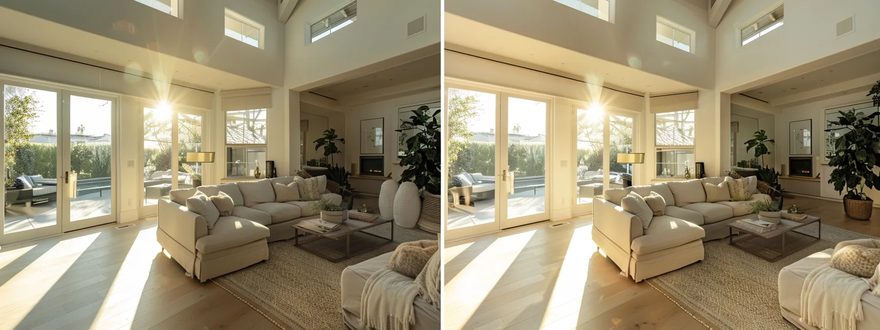 a sunlit living room in los angeles with a sleek, modern open-concept layout featuring light colors, strategic furniture placement, and mirrors that enhance the sense of space. a sunlit living room in los angeles with a sleek, modern open-concept layout featuring light colors, strategic furniture placement, and mirrors that enhance the sense of space.
