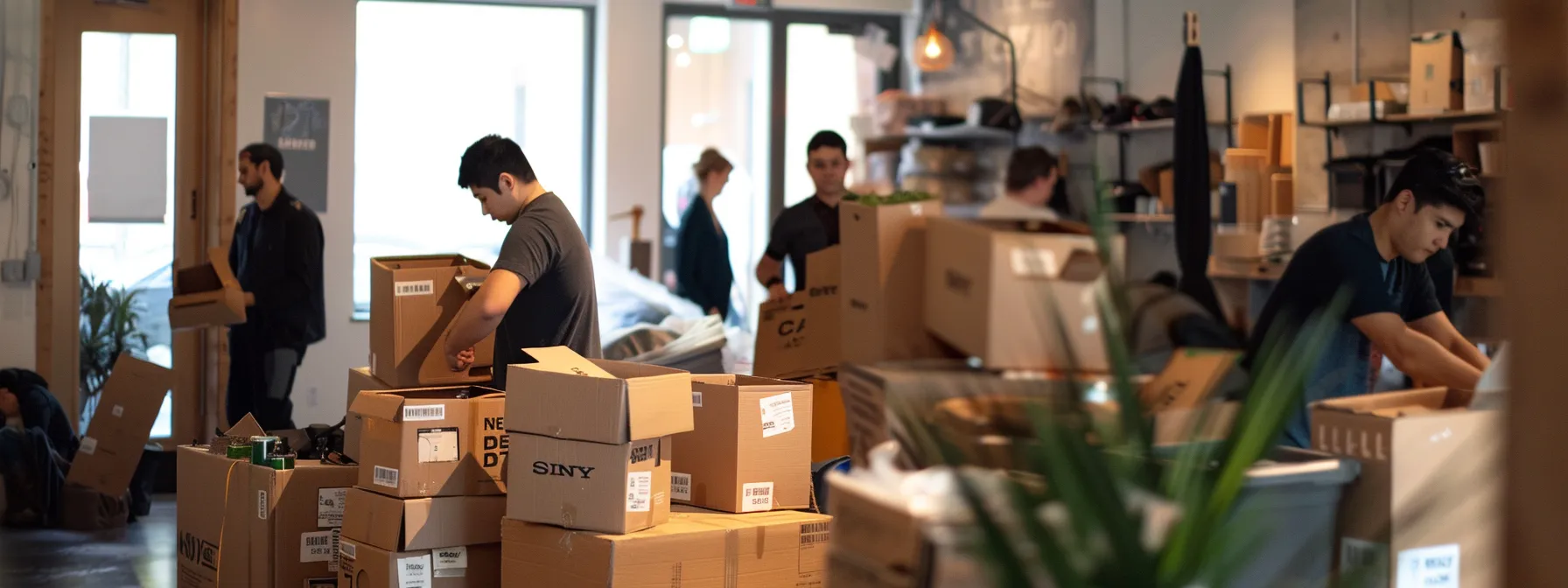 a team of movers carefully packing and unpacking office items, ensuring a seamless transition and minimal disruption to daily operations.