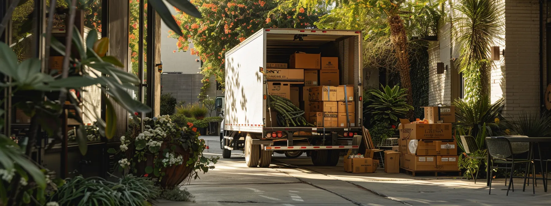 eco-friendly movers carefully loading solar-powered truck with recyclable packing materials in bustling los angeles. eco-friendly movers carefully loading solar-powered truck with recyclable packing materials in bustling los angeles.