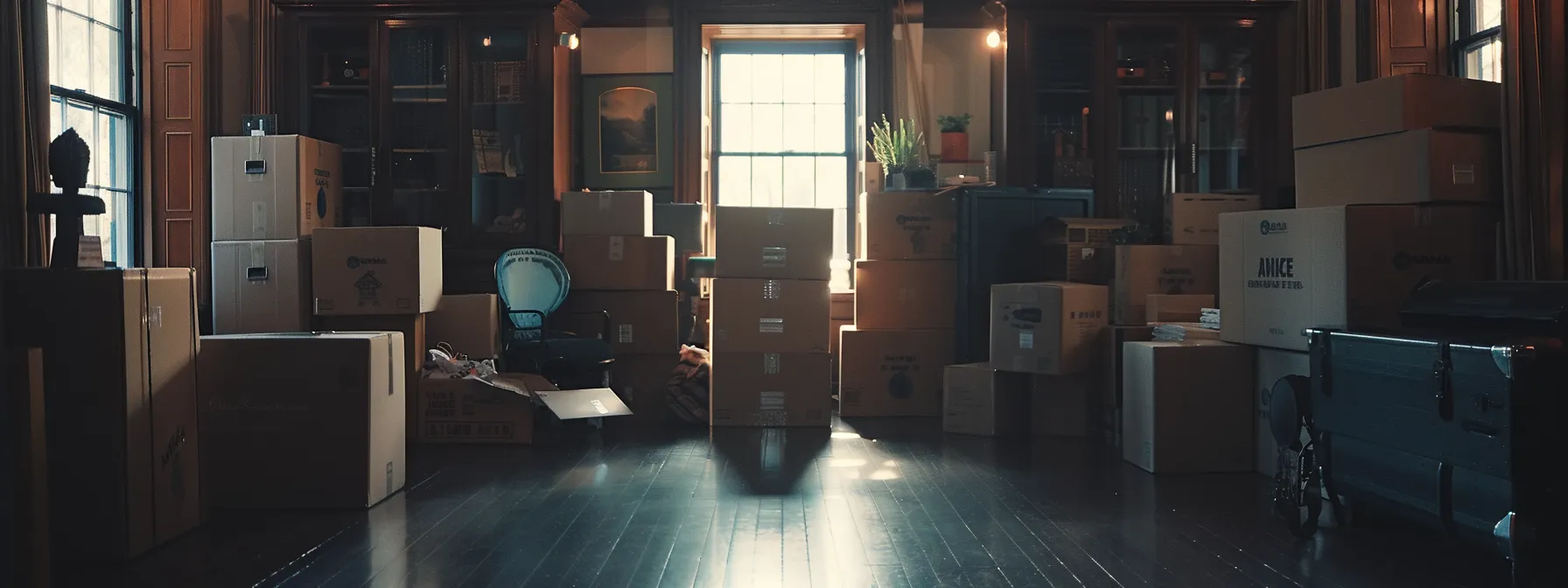 efficiently packed boxes labeled with contents and destination rooms ready for an interstate move. efficiently packed boxes labeled with contents and destination rooms ready for an interstate move.