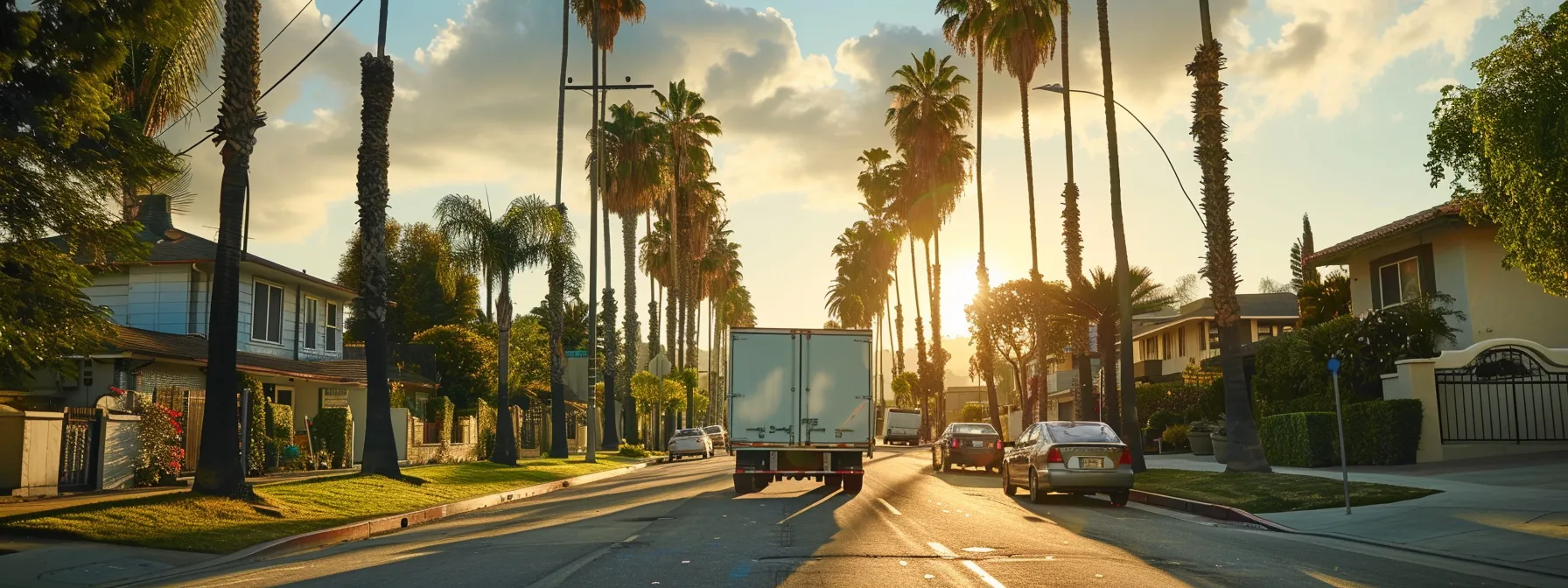 local home movers in los angeles carefully navigating winding streets lined with palm trees, expertly guiding a moving truck through the bustling cityscape. local home movers in los angeles carefully navigating winding streets lined with palm trees, expertly guiding a moving truck through the bustling cityscape.