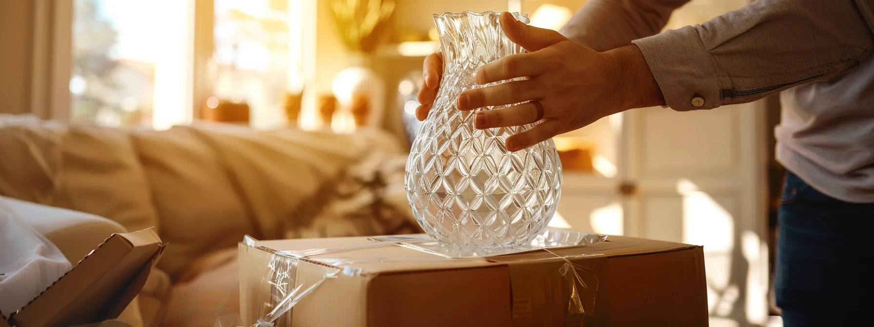 a professional mover carefully wrapping a delicate vase for safe transportation in irvine, ca (33.6846° n, 117.8265° w). a professional mover carefully wrapping a delicate vase for safe transportation in irvine, ca (33.6846° n, 117.8265° w).