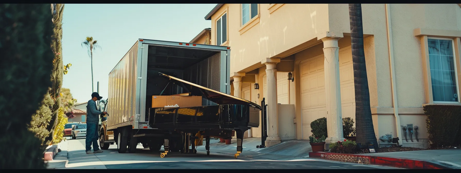 professional movers carefully loading a small piano into a moving truck in los angeles, showcasing the efficiency and cost-saving benefits of hiring specialized movers for small moves.