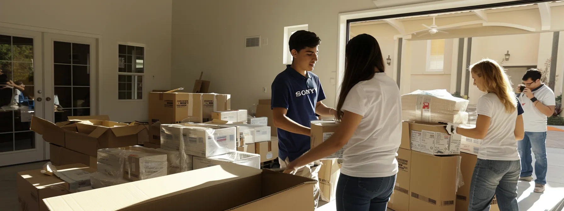 a professional moving company team carefully packing delicate items in sturdy boxes in irvine, ca (33.6846° n, 117.8265° w).