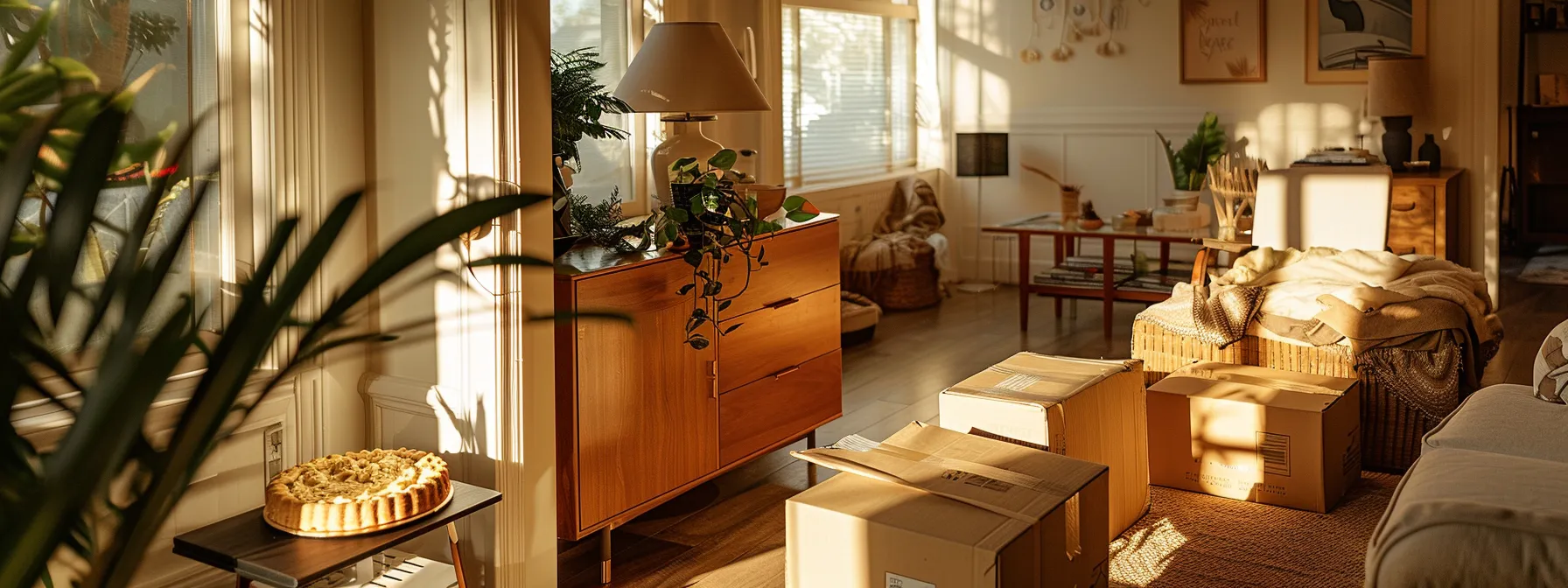 unpacking boxes in a bright and airy living room, welcoming neighbors with a freshly baked pie, and smiling while exploring local shops in sunny los angeles. unpacking boxes in a bright and airy living room, welcoming neighbors with a freshly baked pie, and smiling while exploring local shops in sunny los angeles.