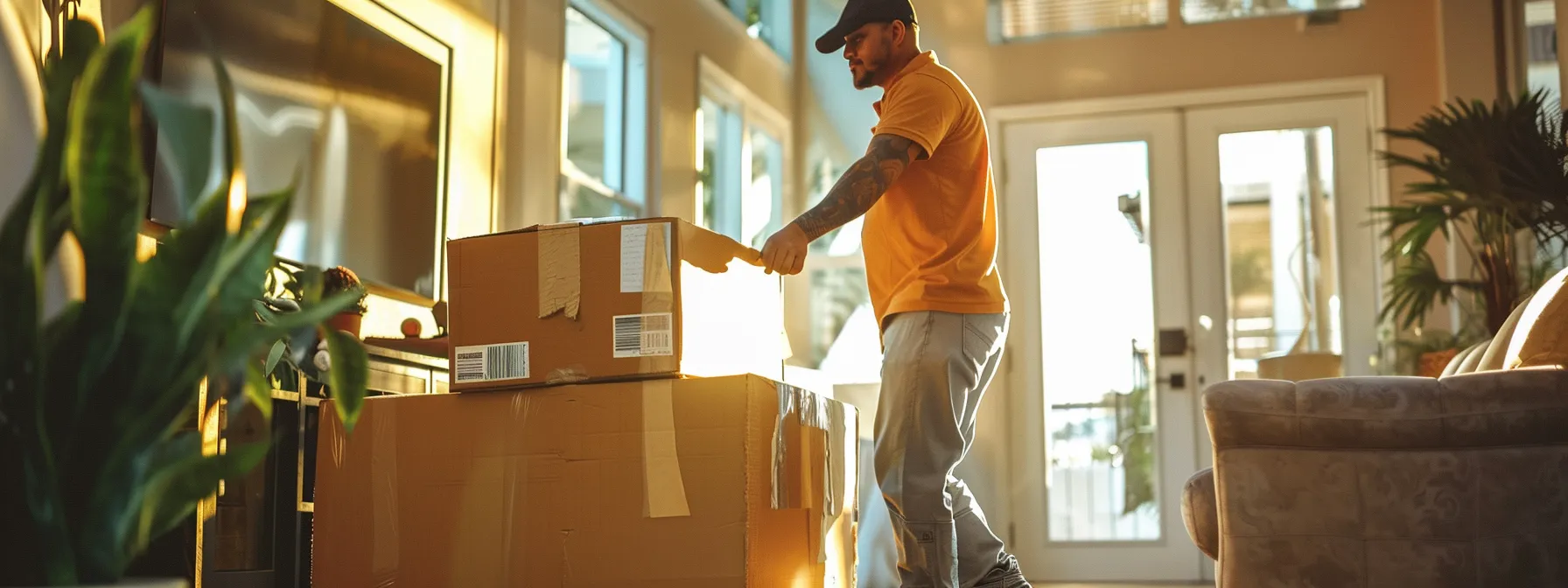 a professional mover in san diego efficiently lifting and moving heavy furniture using state-of-the-art moving equipment.