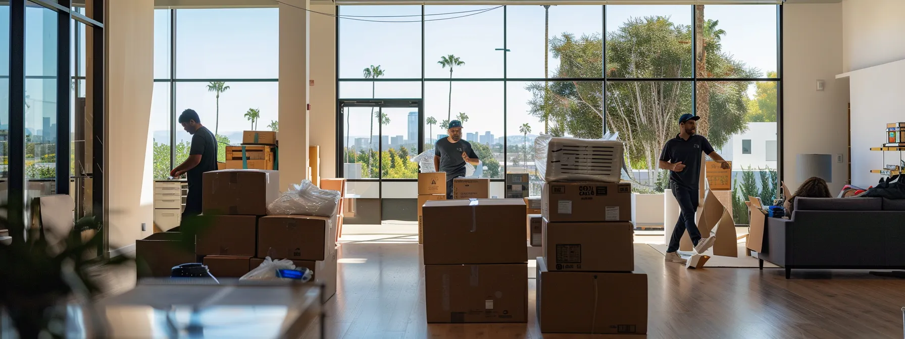 a team of skilled movers with advanced equipment efficiently relocating an office in san diego, emphasizing punctuality and reliability.