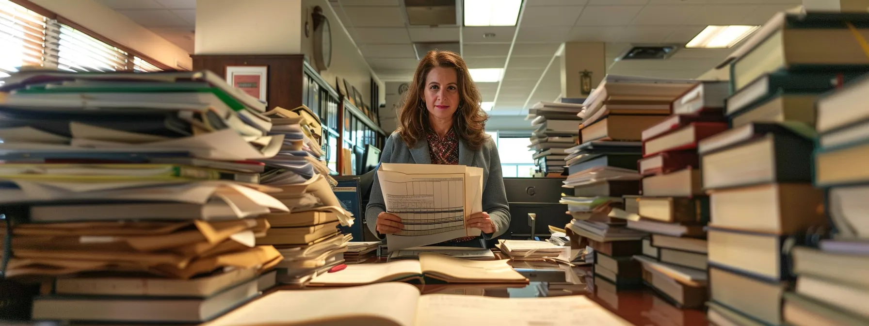 an office manager surrounded by a stack of permits and regulations paperwork, diligently ensuring compliance for a commercial relocation in san diego. an office manager surrounded by a stack of permits and regulations paperwork, diligently ensuring compliance for a commercial relocation in san diego.